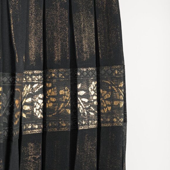 Jean Paul Gaultier Black Silk Gold-Foil Pleated Lace-Hem Midi Skirt - Picture 5 of 13